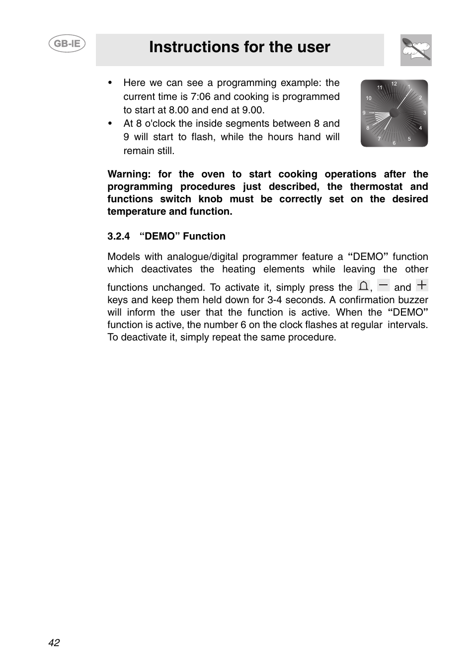 4 “demo” function, Instructions for the user | Smeg SC709X User Manual | Page 12 / 28