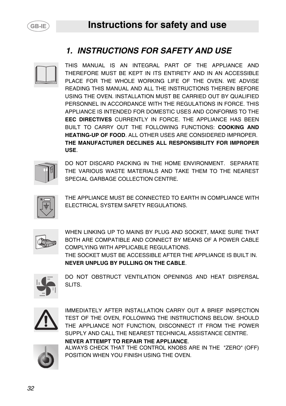 Instructions for safety and use | Smeg SC709X User Manual | Page 2 / 28