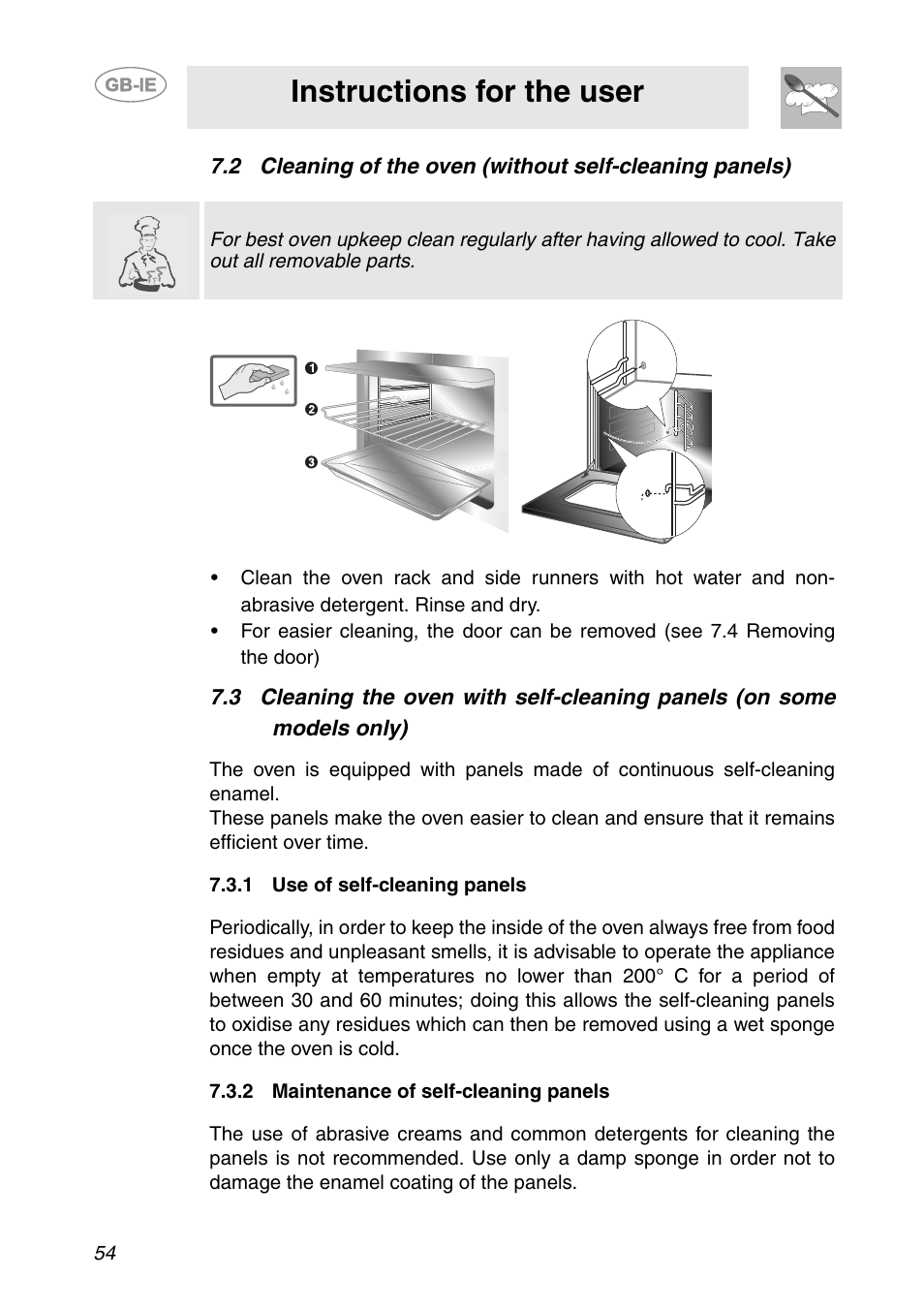 1 use of self-cleaning panels, 2 maintenance of self-cleaning panels, Instructions for the user | Smeg SC709X User Manual | Page 24 / 28