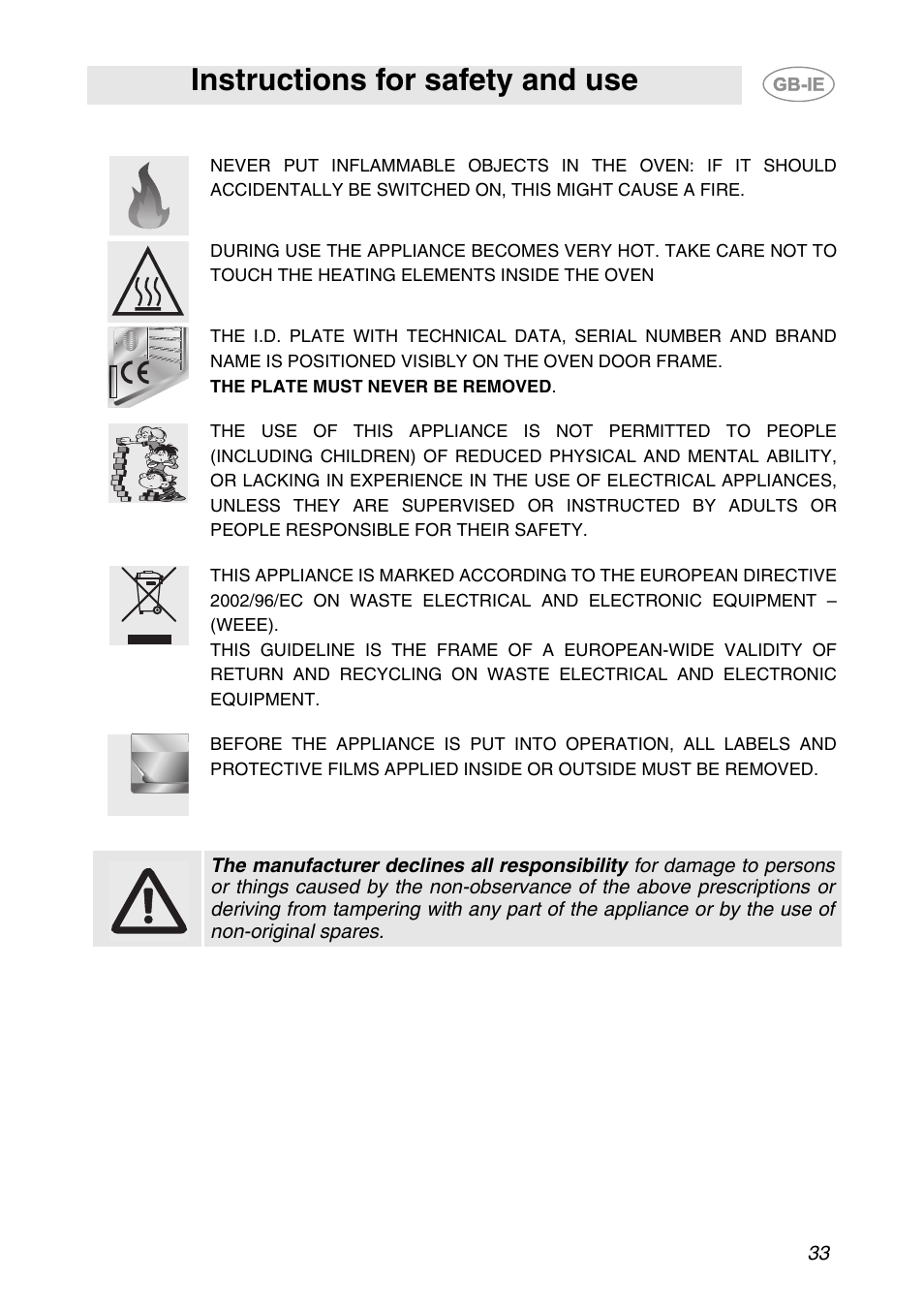 Instructions for safety and use | Smeg SC709X User Manual | Page 3 / 28