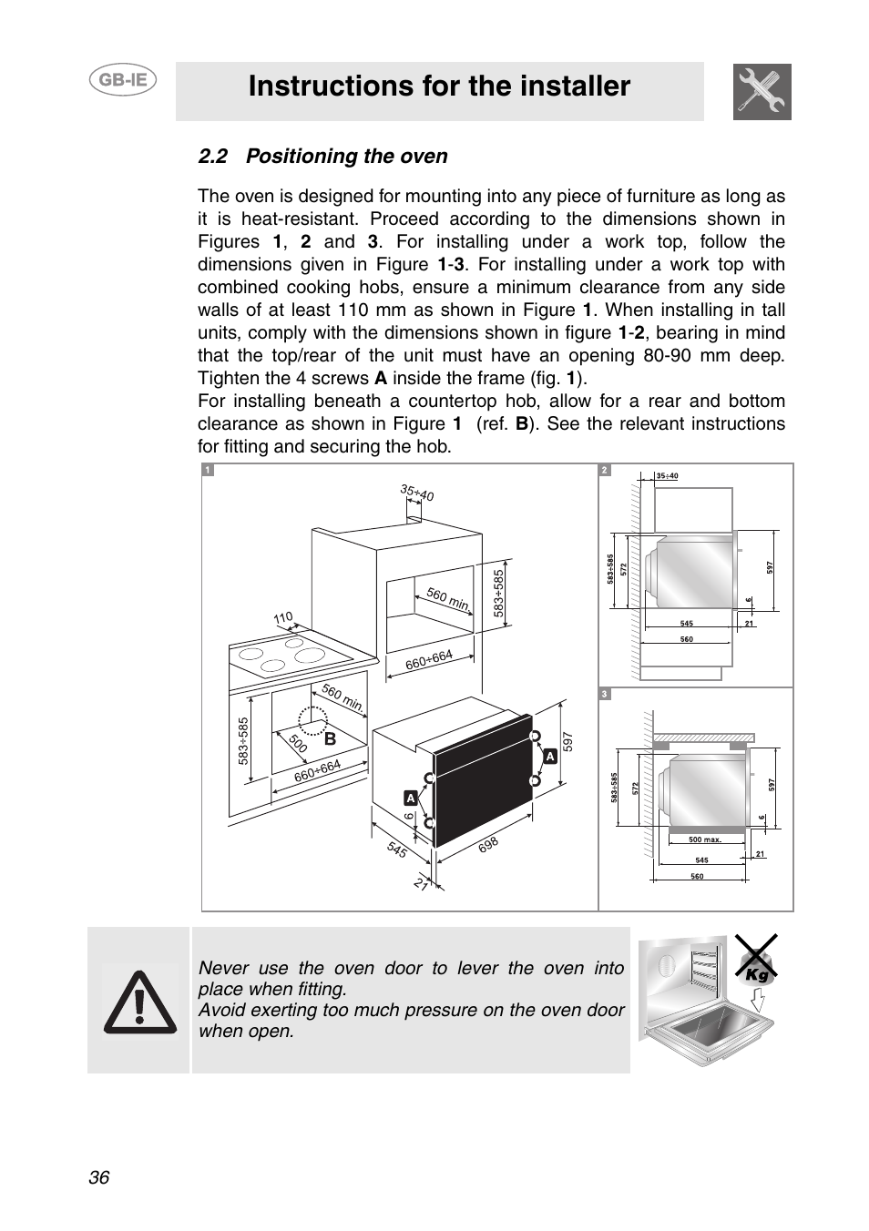 2 positioning the oven, Instructions for the installer | Smeg SC709X User Manual | Page 6 / 28