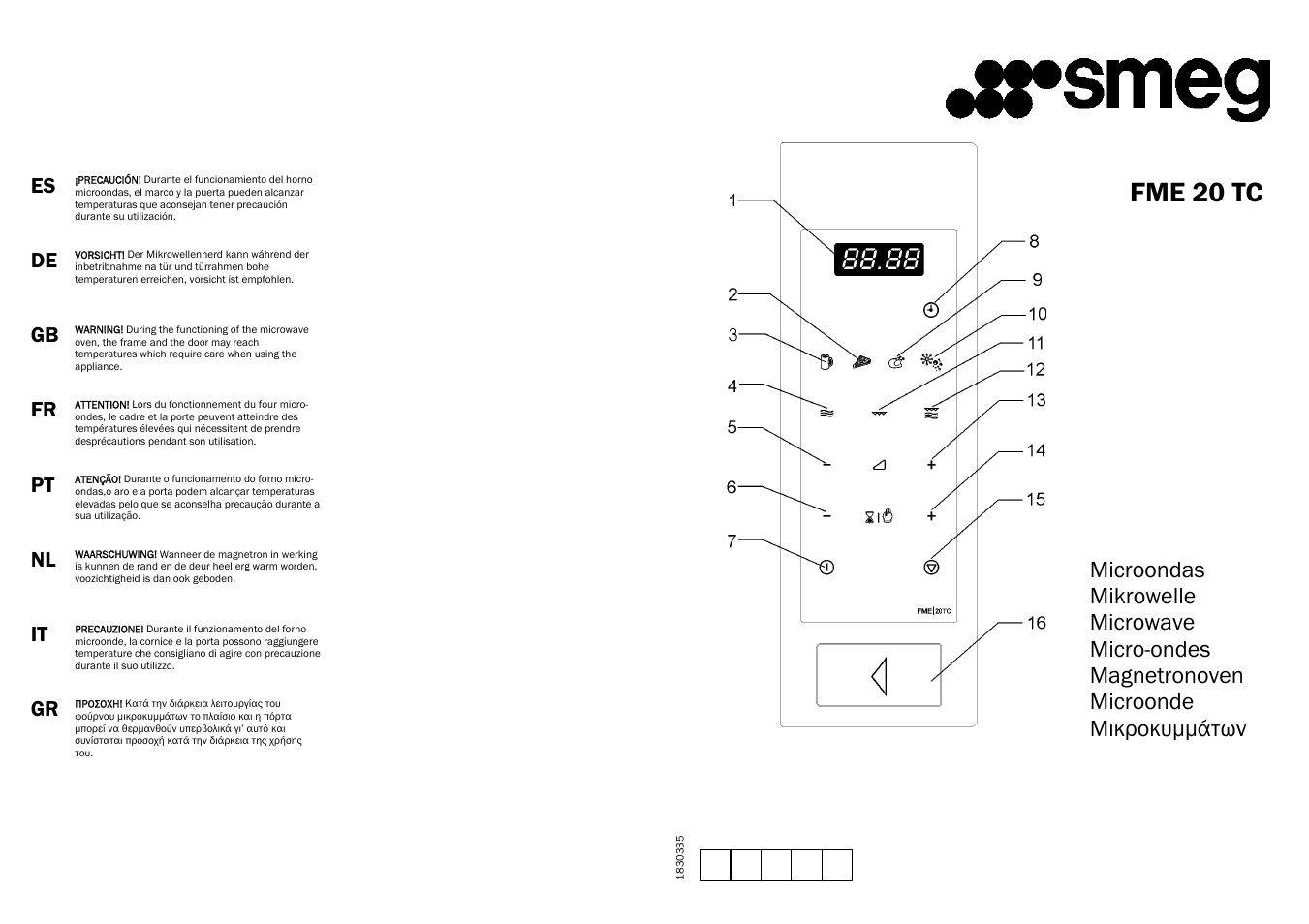 Fme 20 tc | Smeg FME20TC User Manual | Page 20 / 21