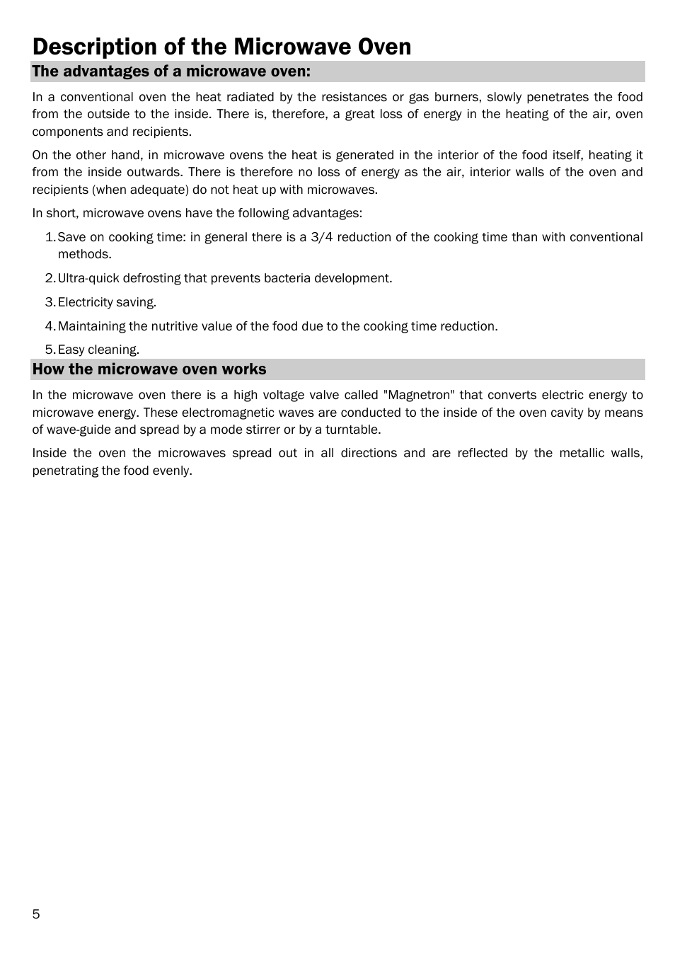 Description of the microwave oven | Smeg FME20TC User Manual | Page 6 / 21