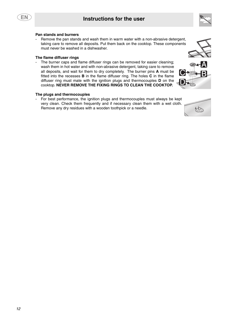 Instructions for the user | Smeg PTS605NU3 User Manual | Page 10 / 10