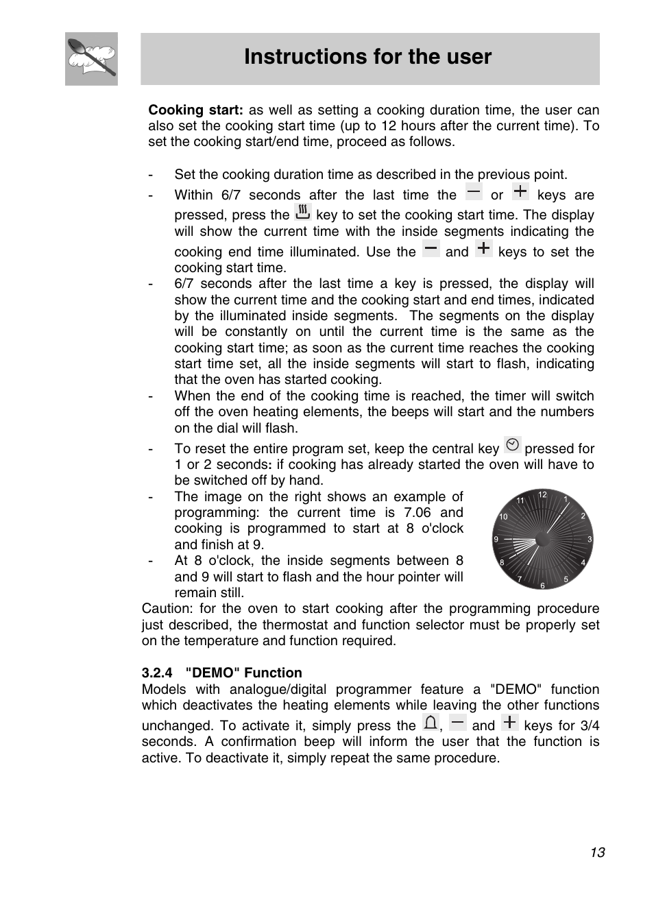 4 "demo" function, Instructions for the user | Smeg FA166-5 User Manual | Page 11 / 24