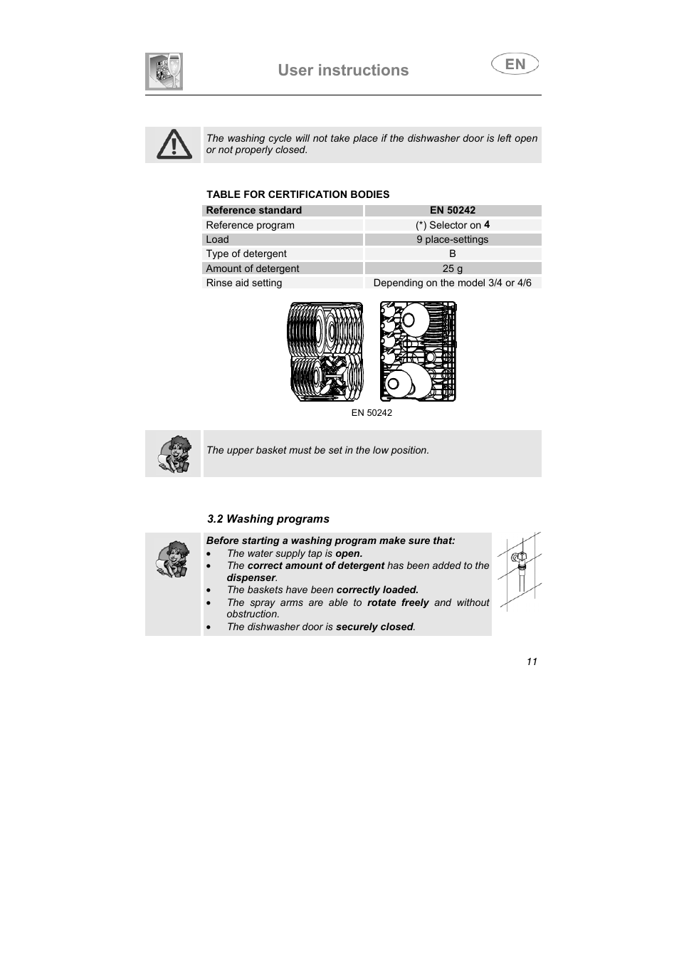 User instructions | Smeg EN User Manual | Page 11 / 29