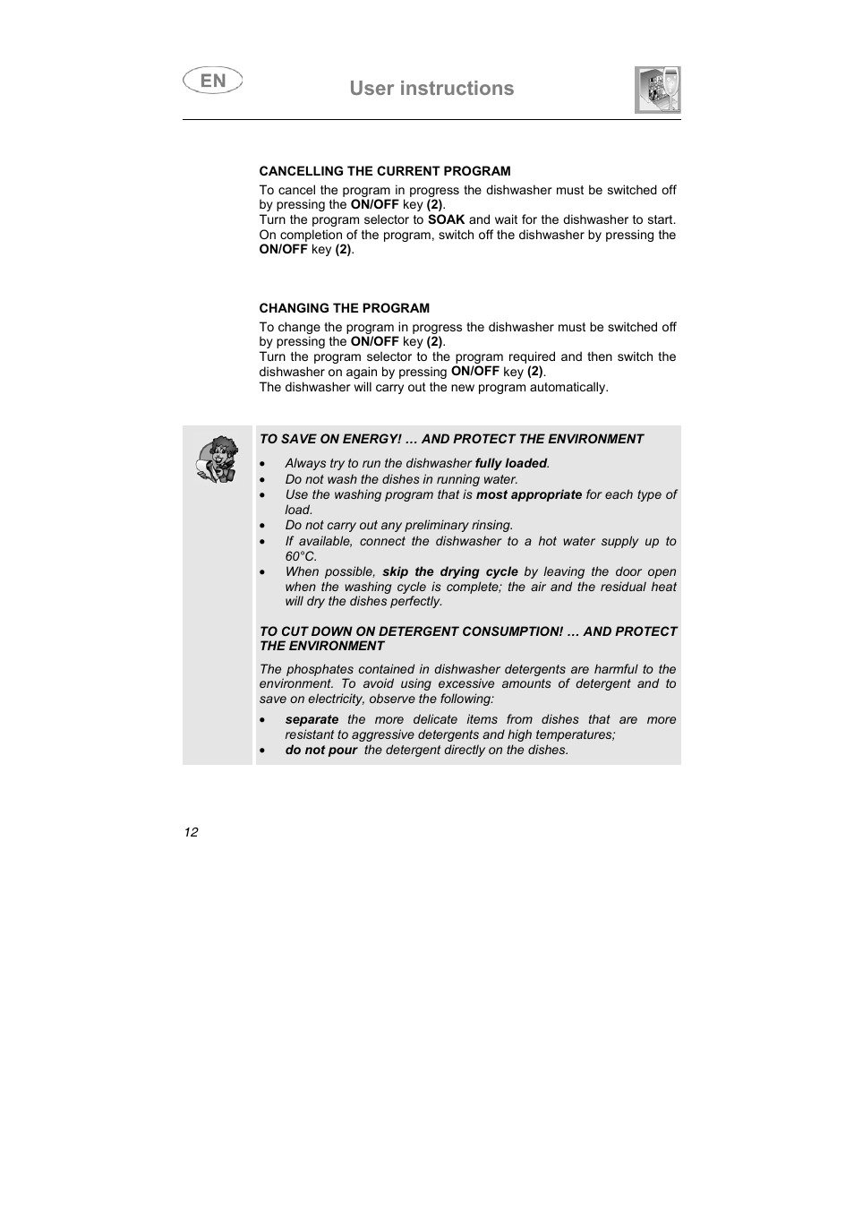 User instructions | Smeg EN User Manual | Page 12 / 29