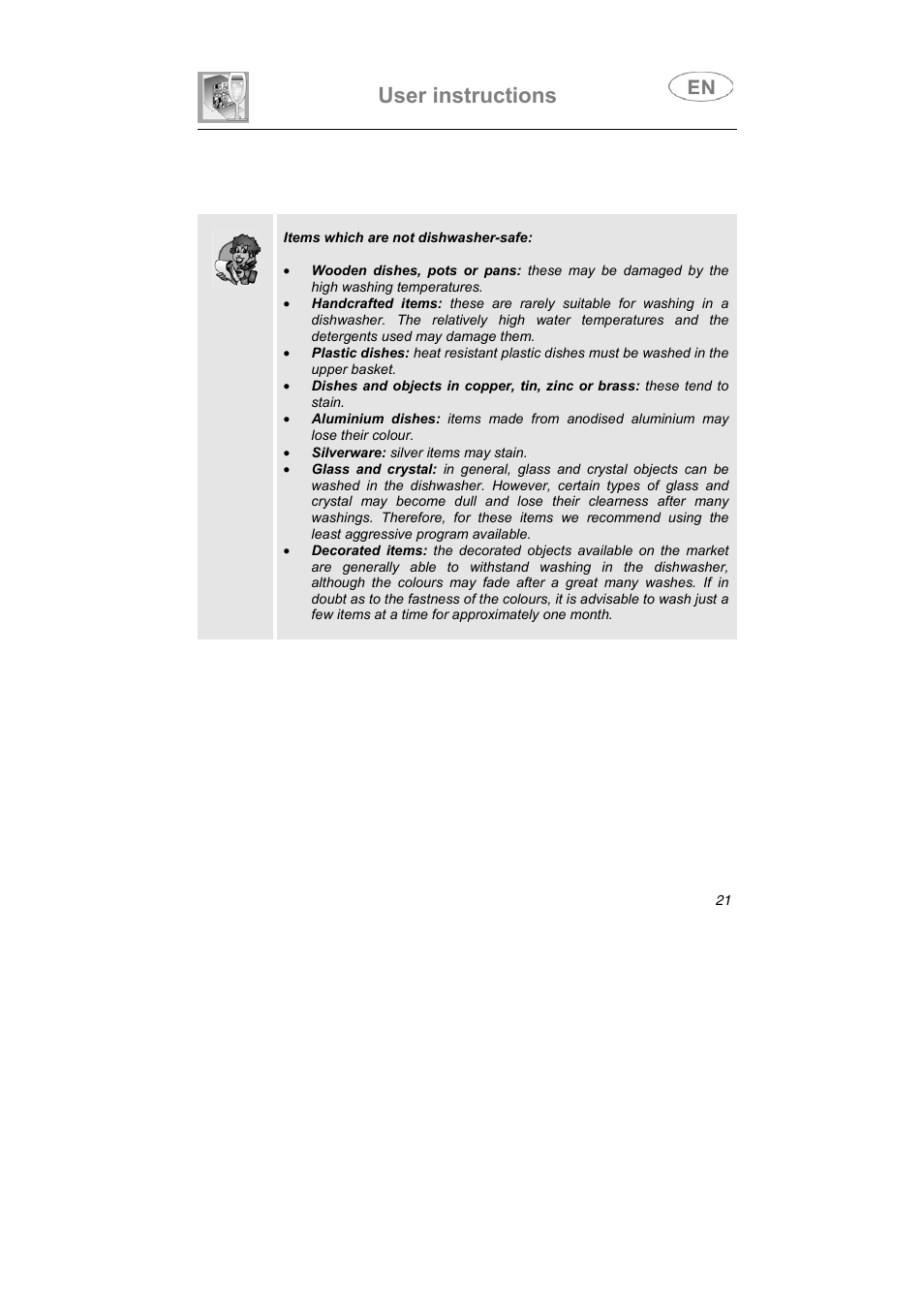 User instructions | Smeg EN User Manual | Page 21 / 29