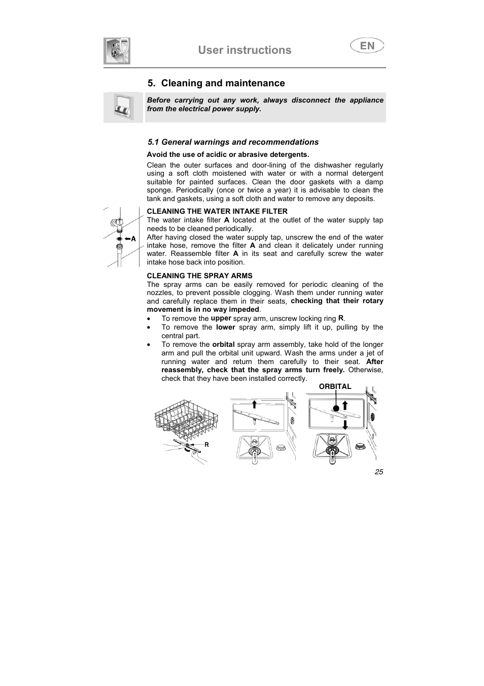 User instructions, Cleaning and maintenance | Smeg EN User Manual | Page 25 / 29