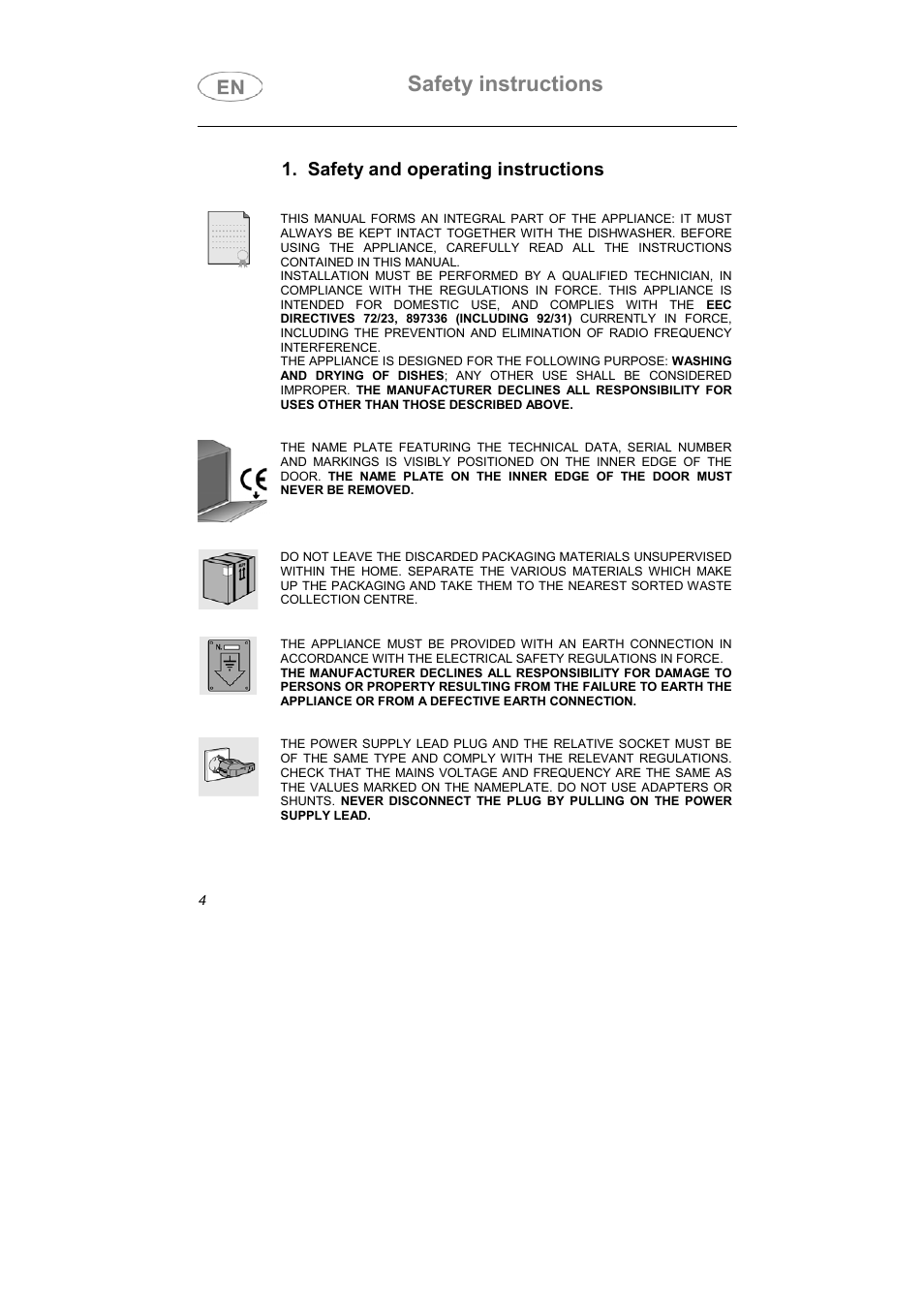 Safety instructions, Safety and operating instructions | Smeg EN User Manual | Page 4 / 29