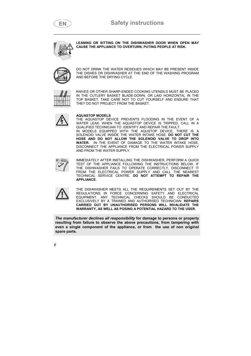 Safety instructions | Smeg EN User Manual | Page 6 / 29