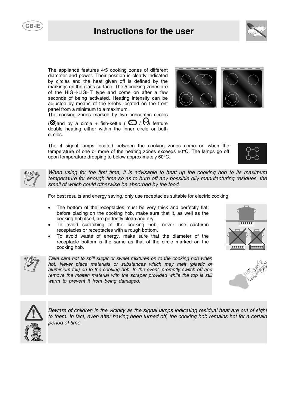 Instructions for the user, 4 use of the cooking hob | Smeg SCB66MFB User Manual | Page 8 / 15