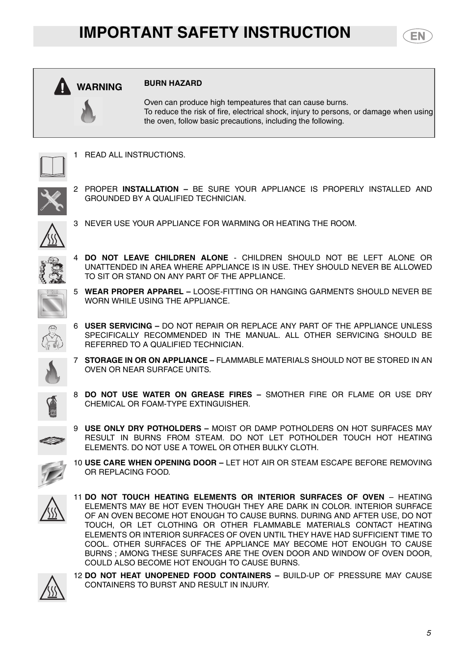 1 read all instructions, Important safety instruction | Smeg FU65-5 User Manual | Page 3 / 15