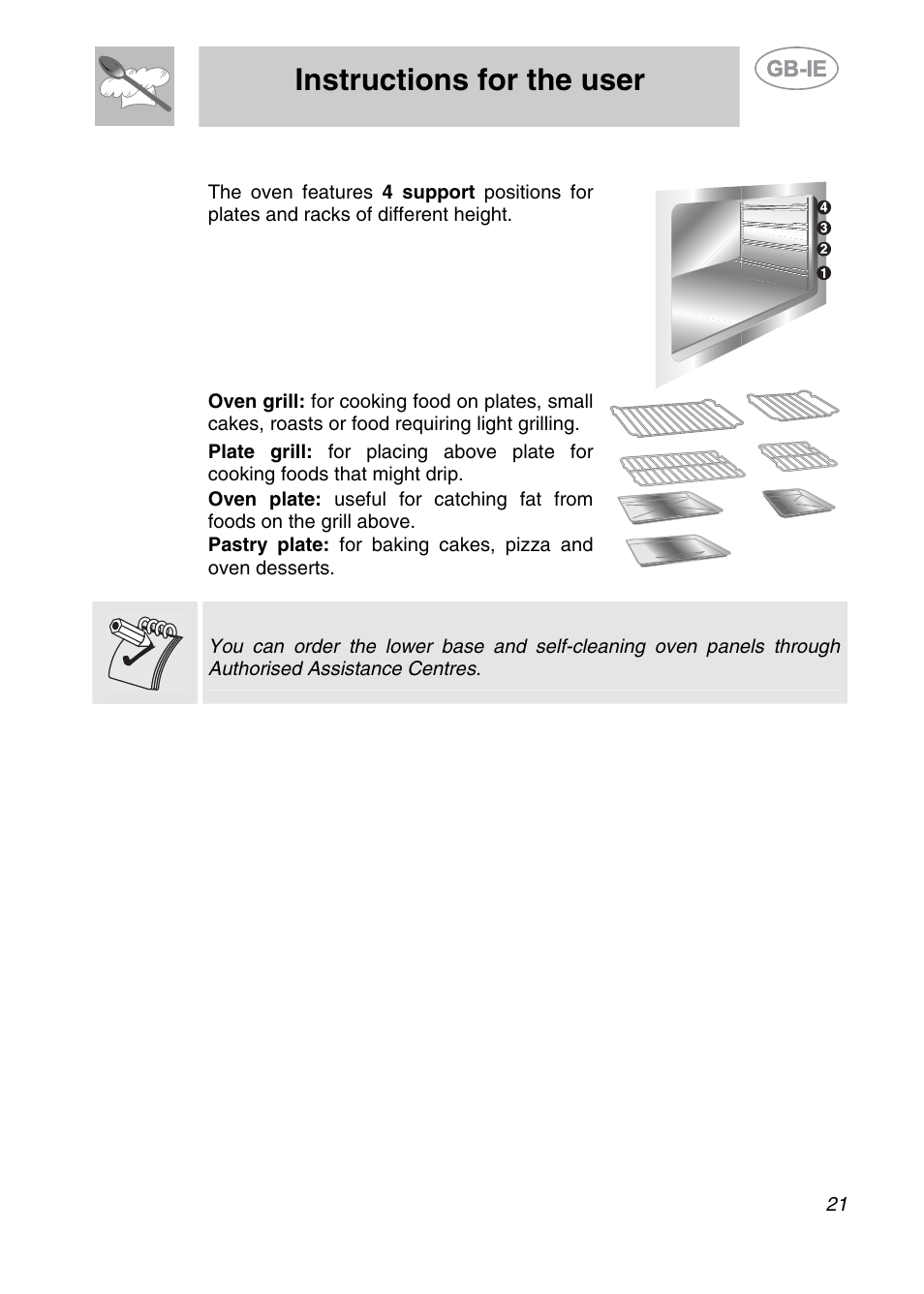 Available accessories, Instructions for the user | Smeg A2EA User Manual | Page 19 / 32
