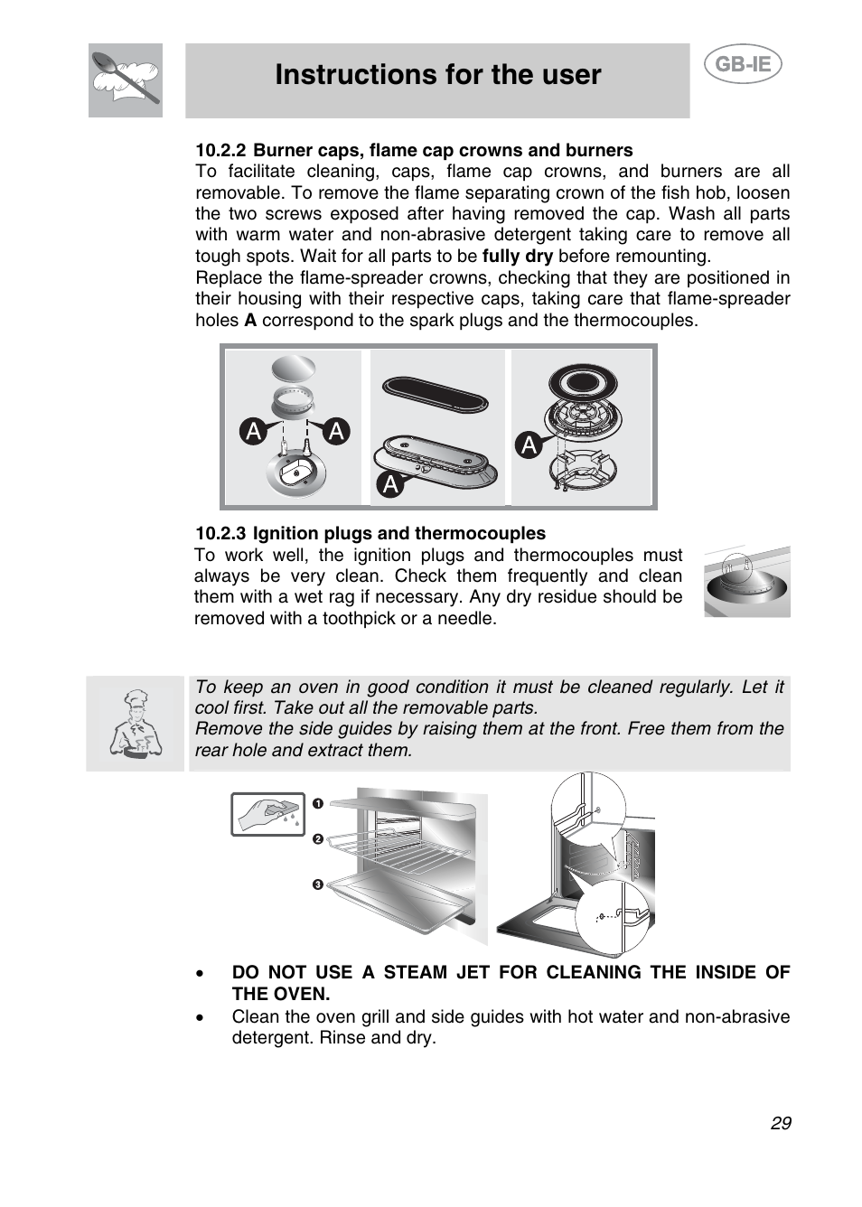 Instructions for the user, 3 cleaning of the oven | Smeg A2EA User Manual | Page 27 / 32