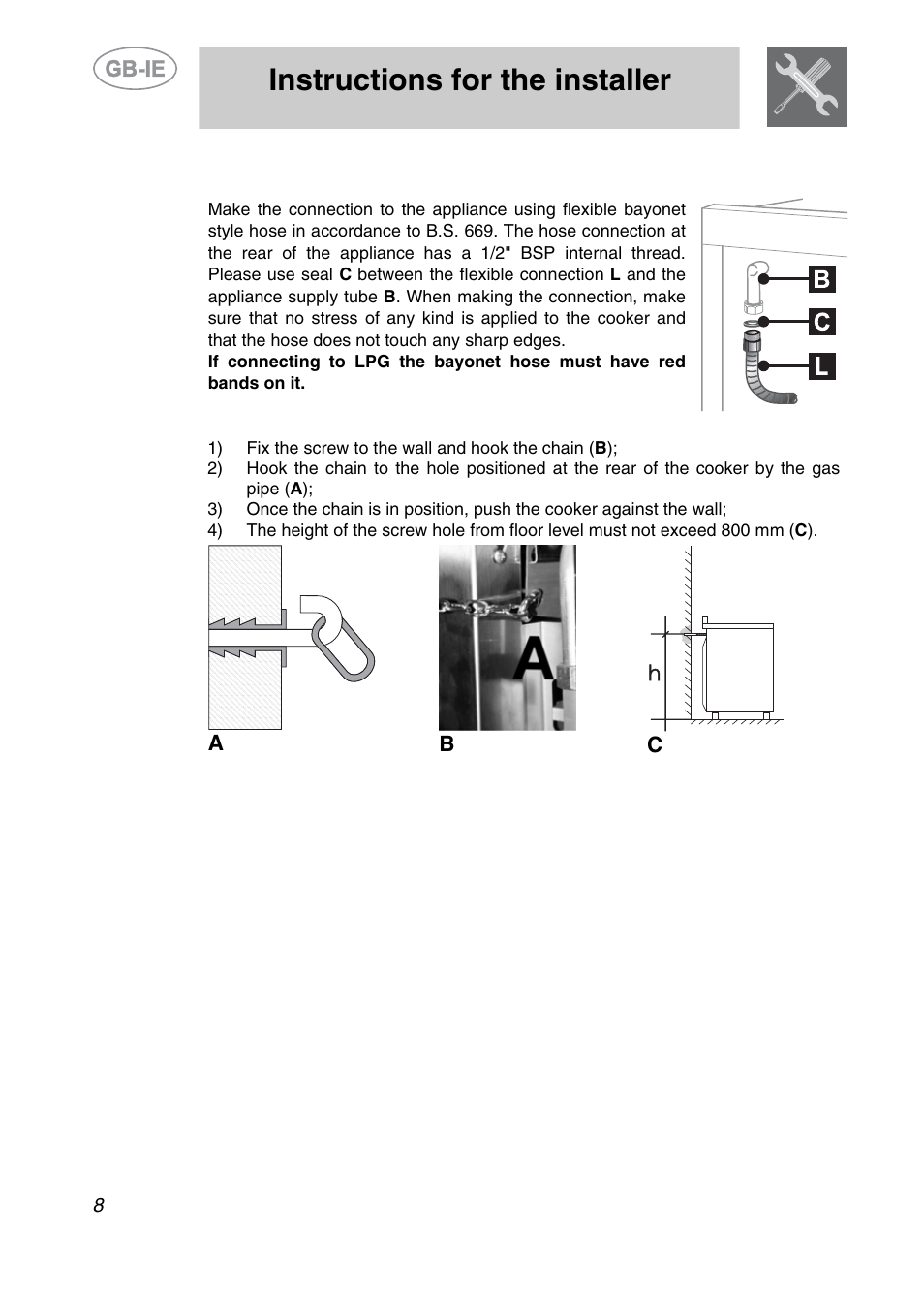 Instructions for the installer | Smeg A2EA User Manual | Page 6 / 32