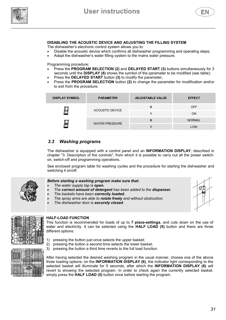 User instructions, 3 washing programs | Smeg ST144 User Manual | Page 10 / 27