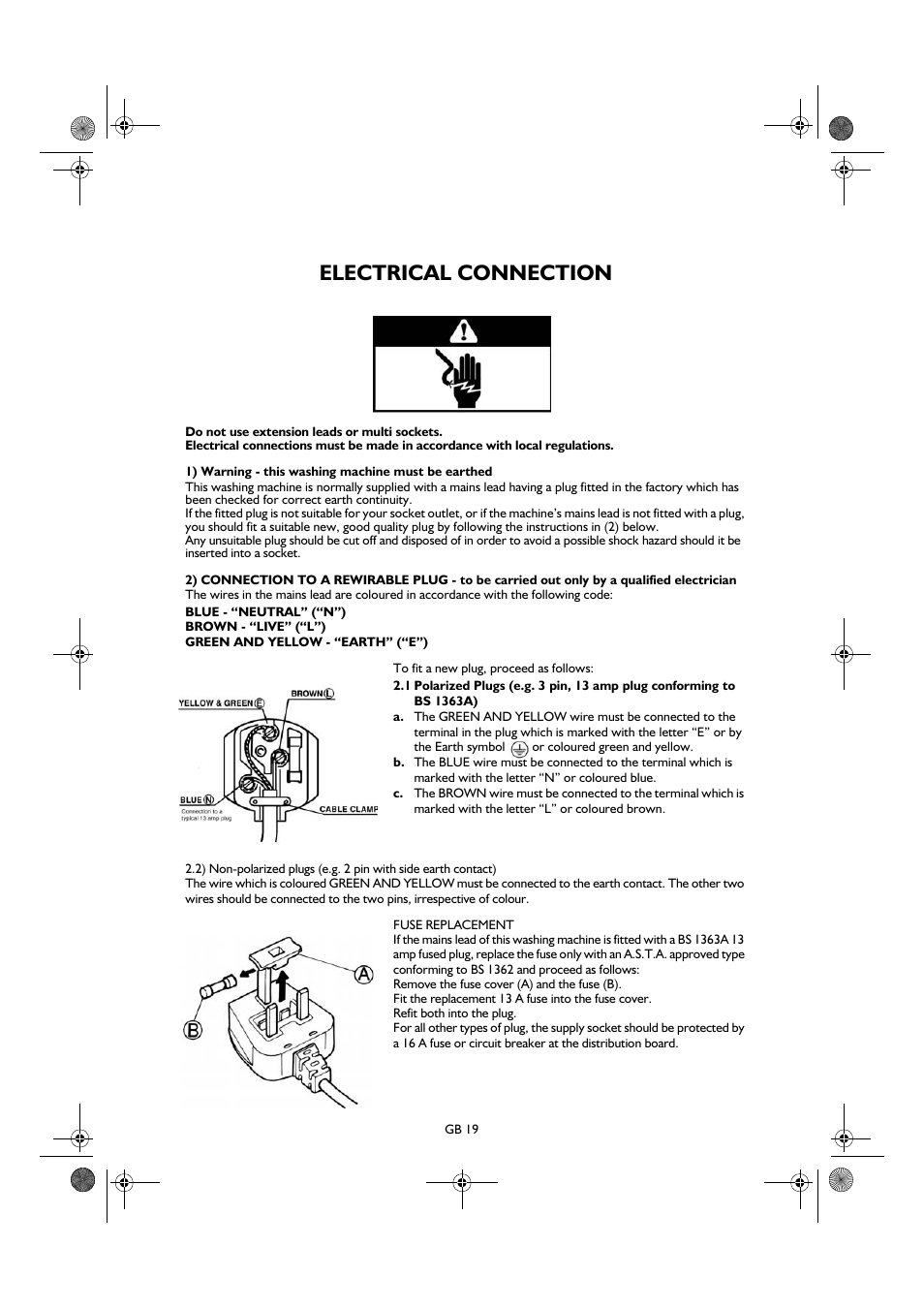 Electrical connection | Smeg TLS8 User Manual | Page 19 / 19