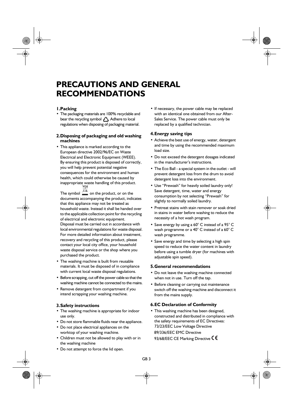 Precautions and general recommendations | Smeg TLS8 User Manual | Page 3 / 19