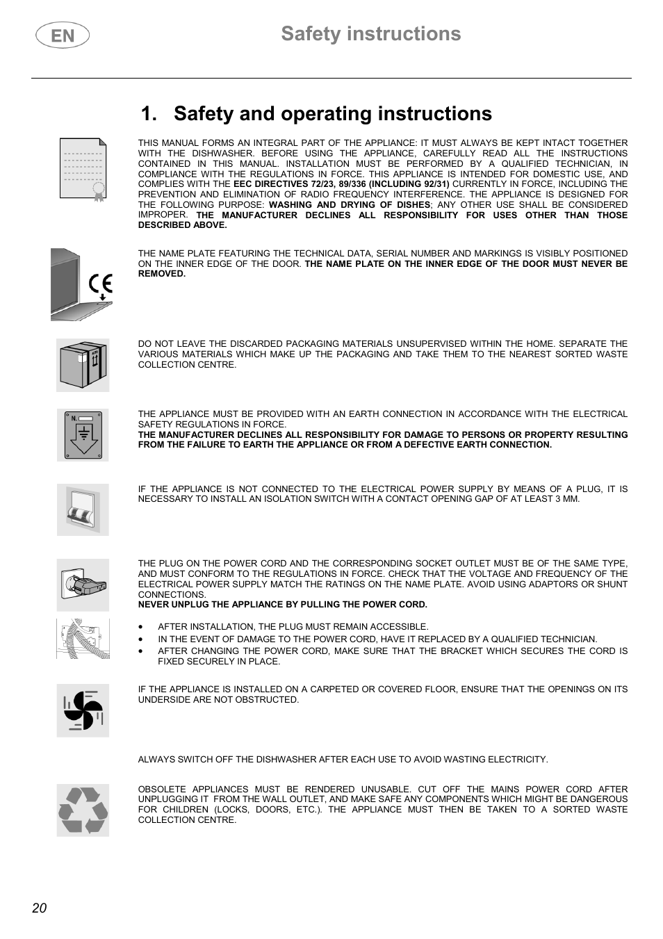 Safety instructions, Safety and operating instructions | Smeg ST1108 User Manual | Page 16 / 31