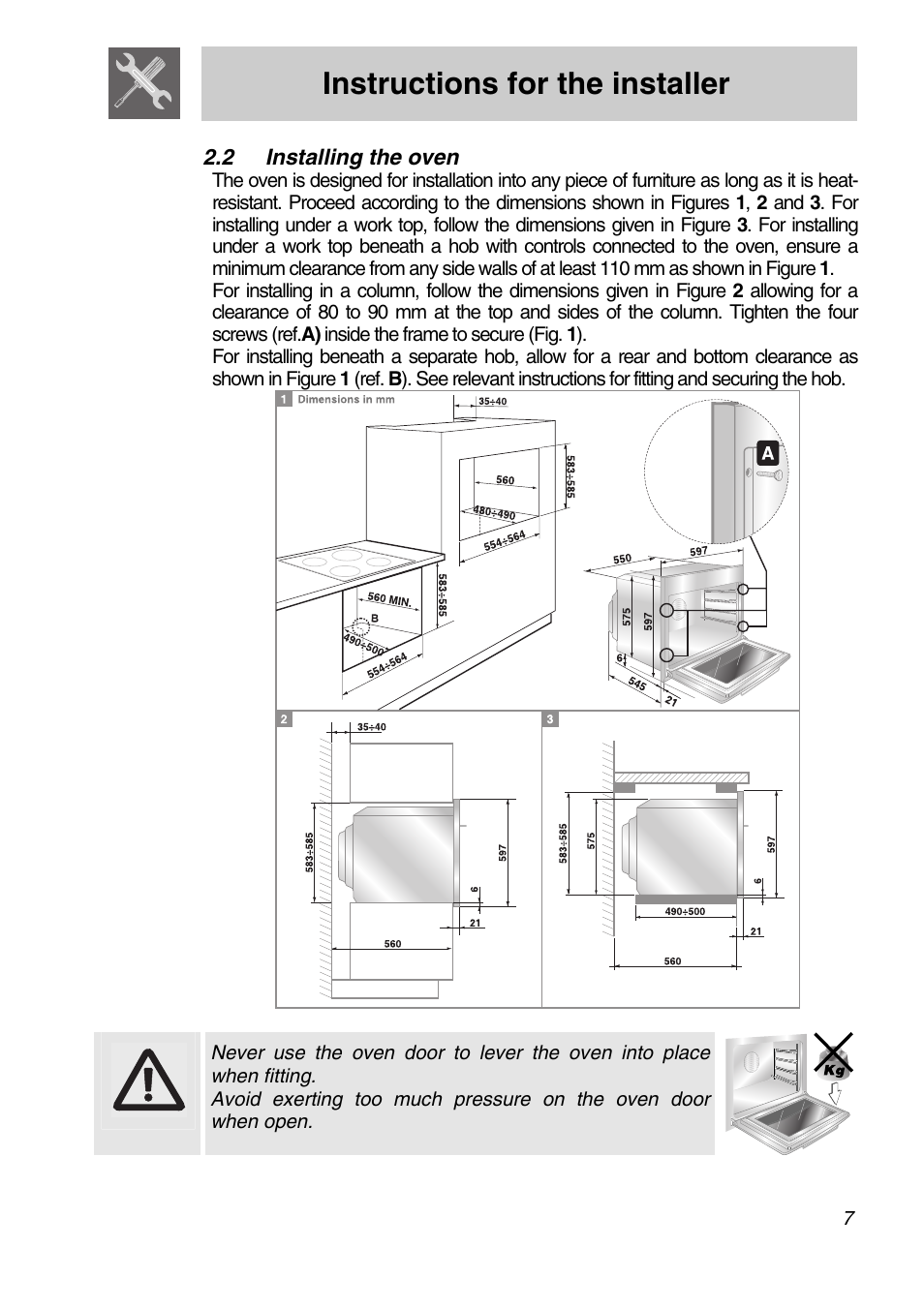 2 installing the oven, Instructions for the installer | Smeg SCA301X User Manual | Page 5 / 28
