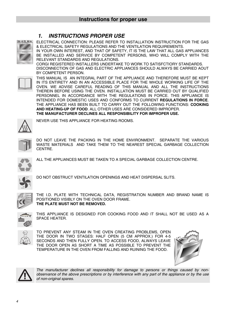 Instructions proper use, Instructions for proper use | Smeg SDO10 User Manual | Page 2 / 24