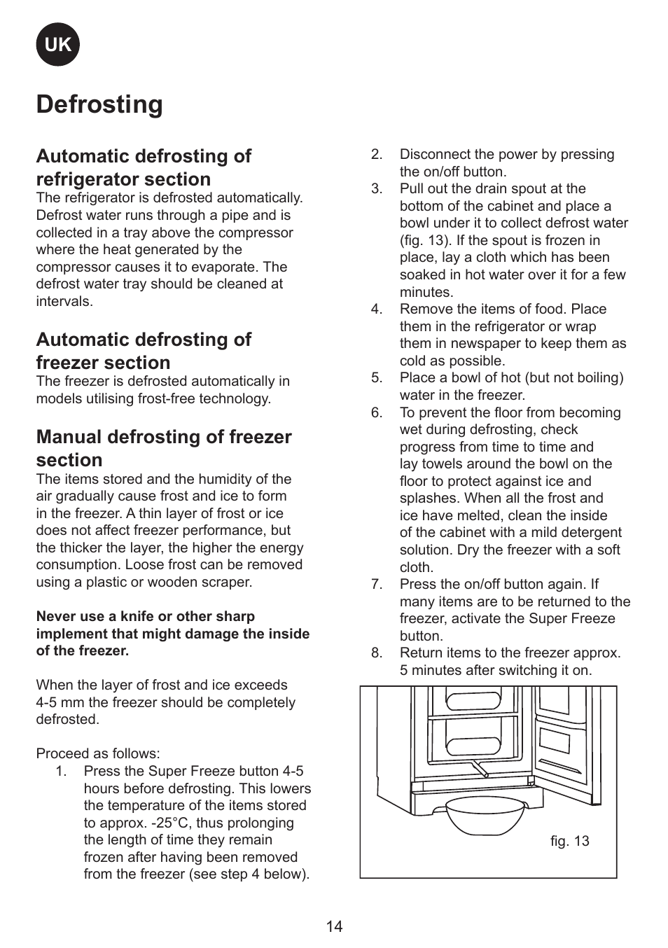 Defrosting | Smeg FC310AL User Manual | Page 14 / 18