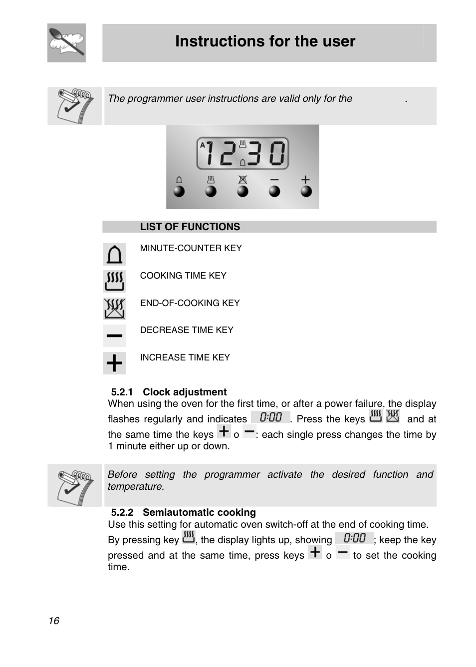 Instructions for the user, 2 electronic programmer | Smeg SNZ61MFX User Manual | Page 14 / 32