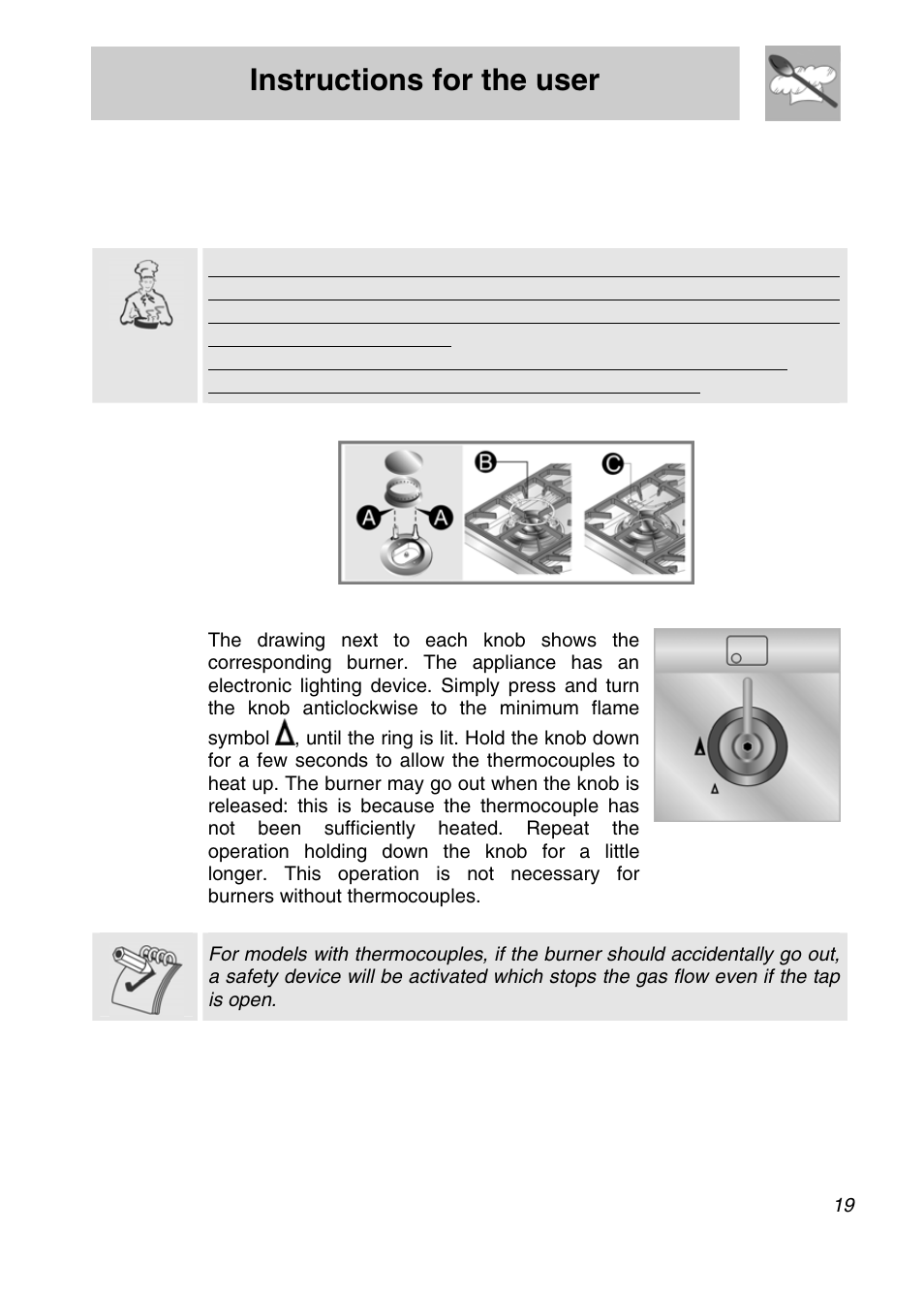 Instructions for the user, Use of the hob, 1 lighting of the hob burners | Smeg SNZ61MFX User Manual | Page 17 / 32