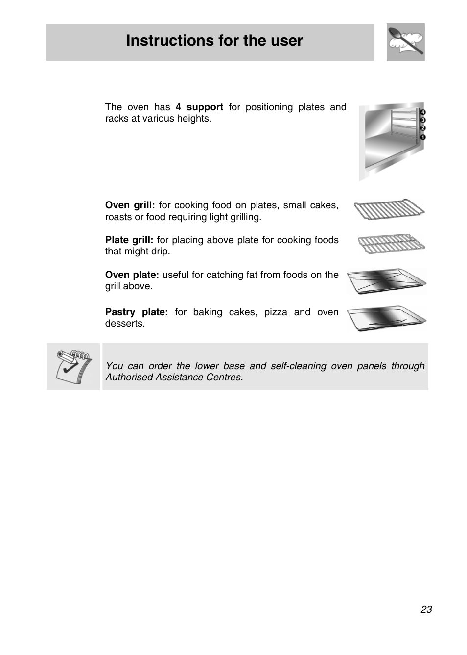 Instructions for the user, Available accessories | Smeg SNZ61MFX User Manual | Page 21 / 32