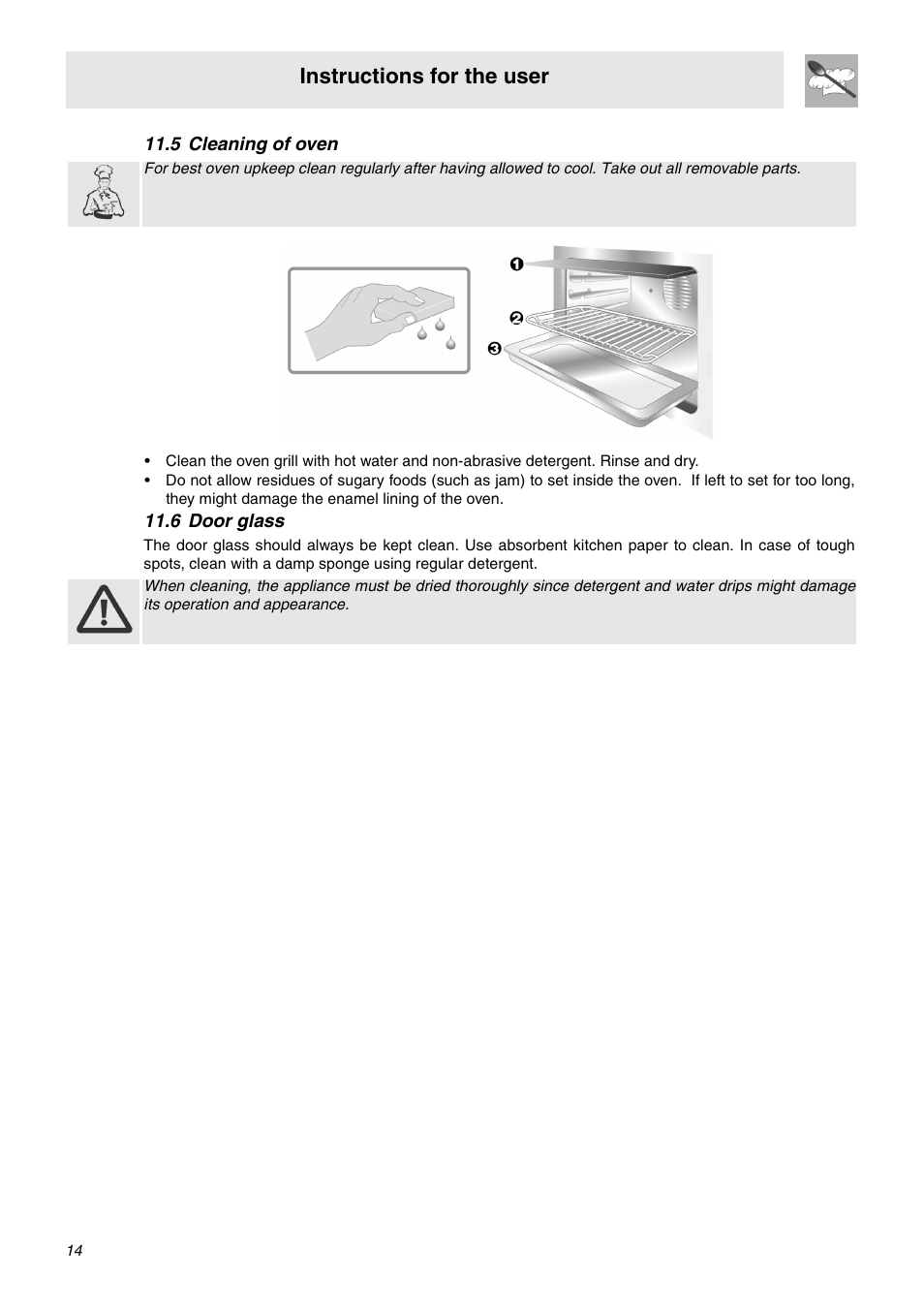 5 cleaning of oven, 6 door glass, Instructions for the user | Smeg SNZ60EVX User Manual | Page 12 / 20