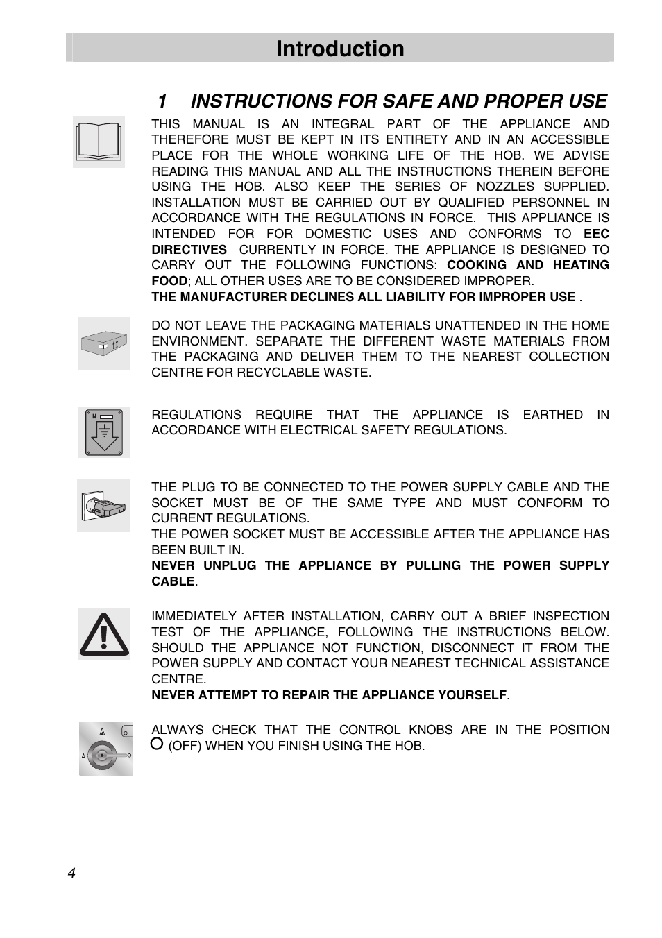 1 instructions for safe and proper use, Instructions for safe and proper use, Introduction | Smeg PGA75FSC3 User Manual | Page 2 / 20