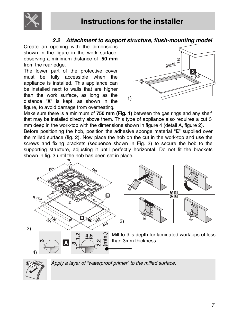 Instructions for the installer | Smeg PGA75FSC3 User Manual | Page 5 / 20