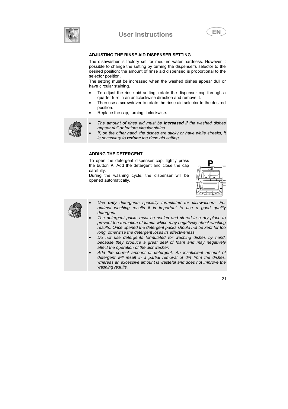 User instructions | Smeg ST93P User Manual | Page 20 / 35