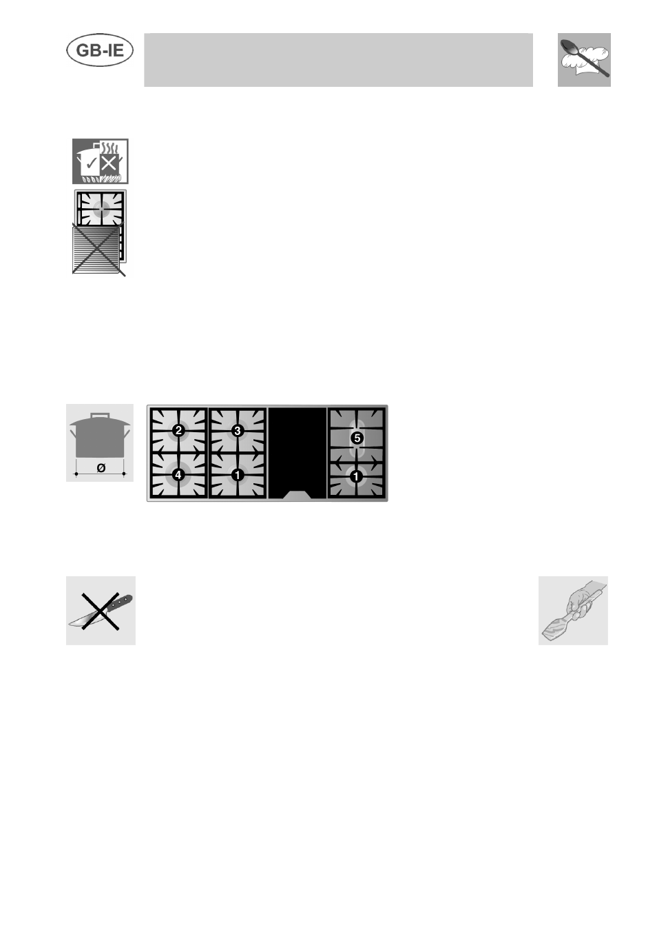 Instructions for the user, 3 diameter of containers, 4 using the griddle plate | Smeg A3 User Manual | Page 18 / 35