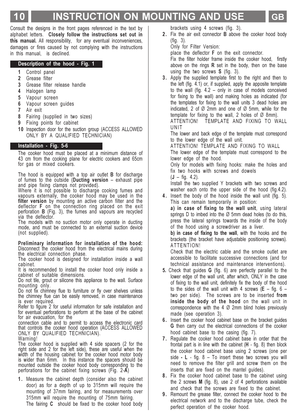 Instruction on mounting and use | Smeg KSET650X User Manual | Page 10 / 44