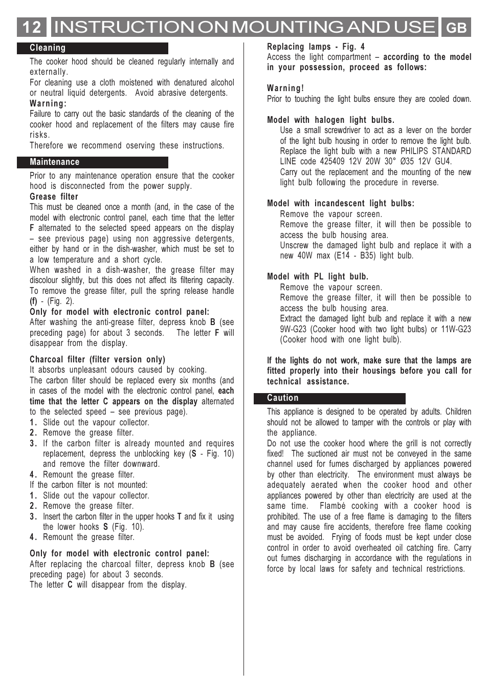 Instruction on mounting and use | Smeg KSET650X User Manual | Page 12 / 44