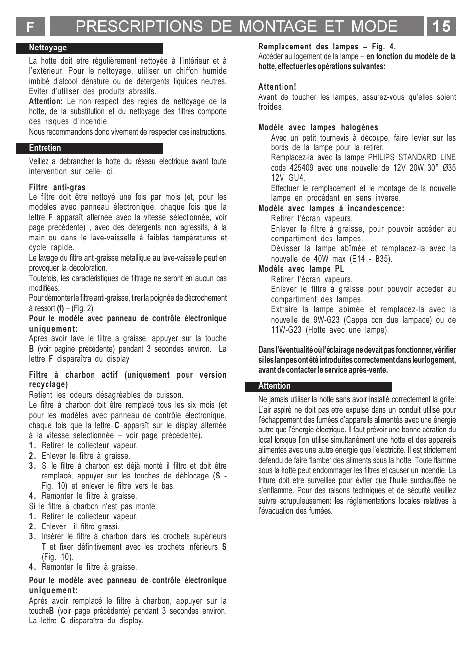 Prescriptions de montage et mode | Smeg KSET650X User Manual | Page 15 / 44
