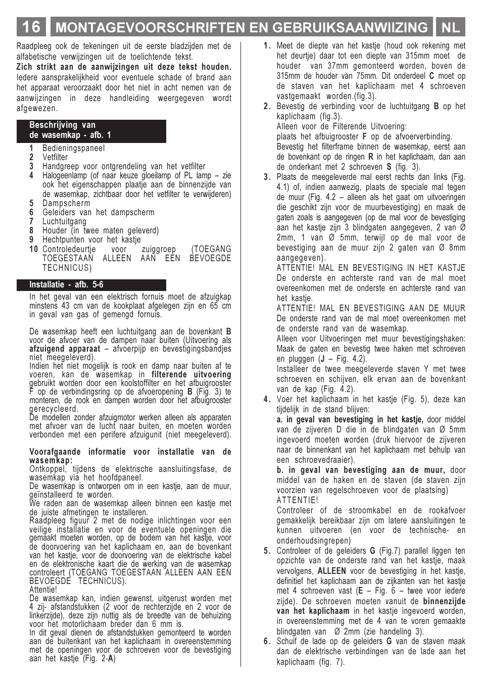 Montagevoorschriften en gebruiksaanwiizing nl | Smeg KSET650X User Manual | Page 16 / 44
