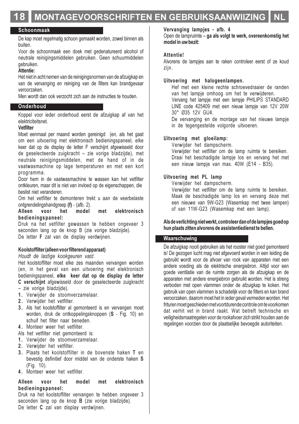 Montagevoorschriften en gebruiksaanwiizing nl | Smeg KSET650X User Manual | Page 18 / 44