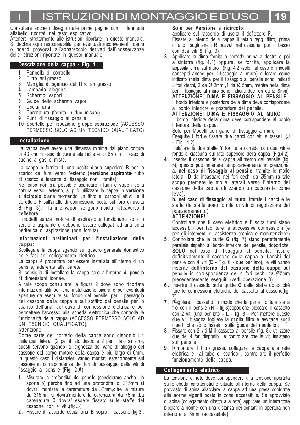 19 istruzioni di montaggio e duso | Smeg KSET650X User Manual | Page 19 / 44