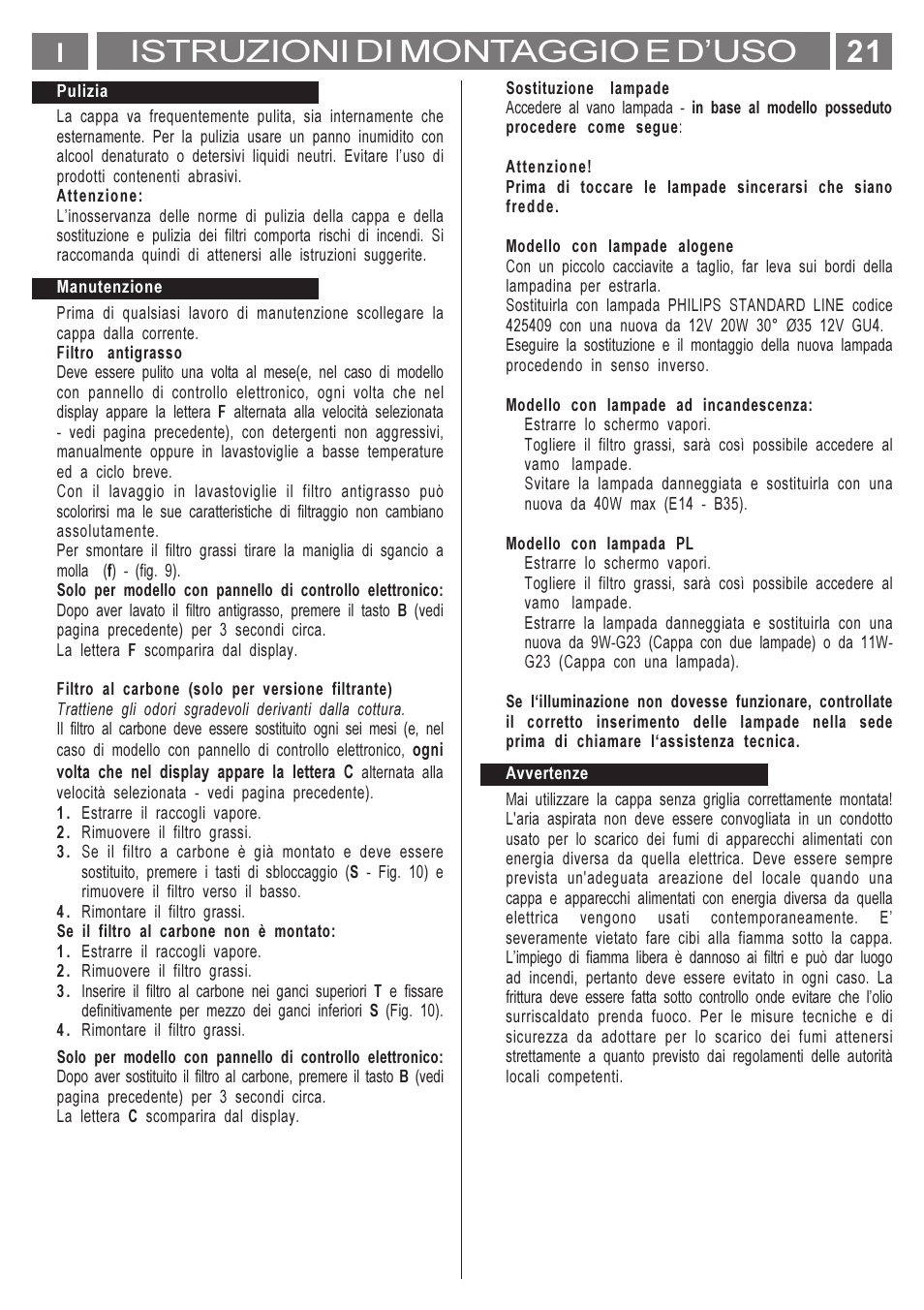 Istruzioni di montaggio e duso | Smeg KSET650X User Manual | Page 21 / 44
