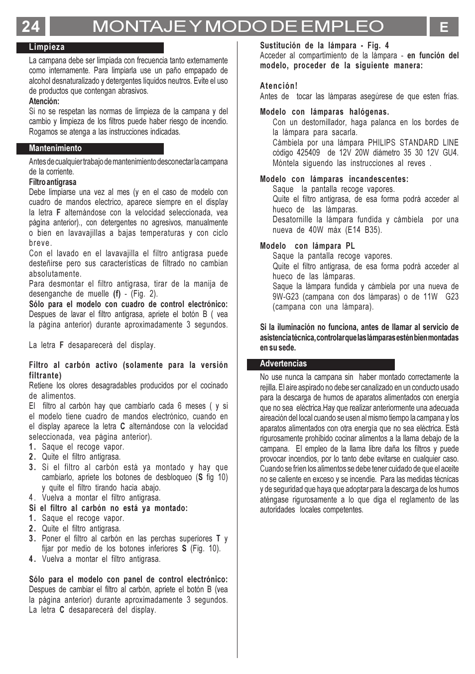 Montaje y modo de empleo | Smeg KSET650X User Manual | Page 24 / 44