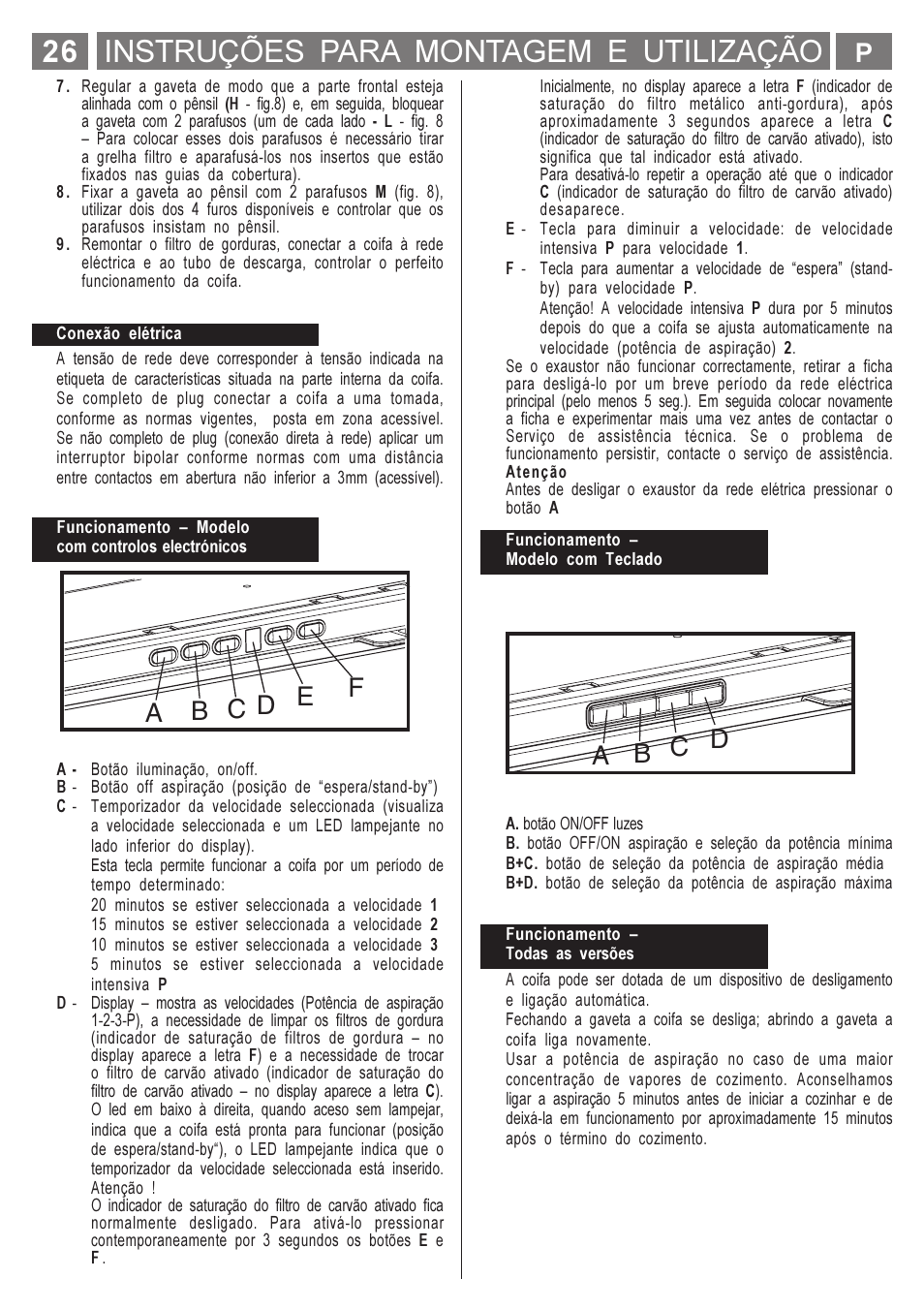Instruções para montagem e utilização | Smeg KSET650X User Manual | Page 26 / 44