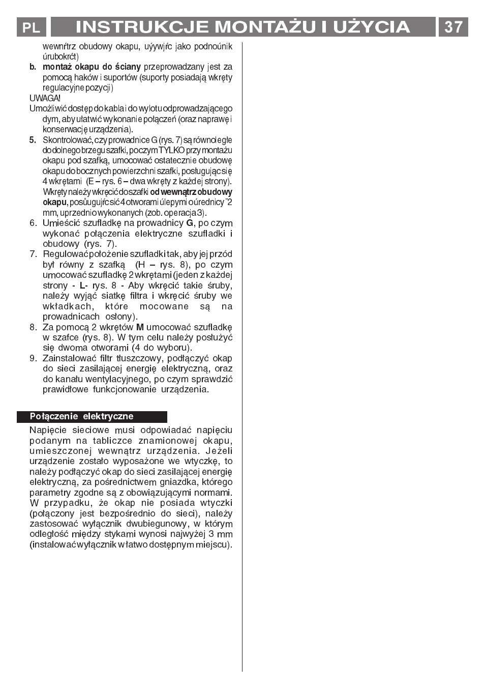 Instrukcje monta¯u i u¯ycia | Smeg KSET650X User Manual | Page 37 / 44