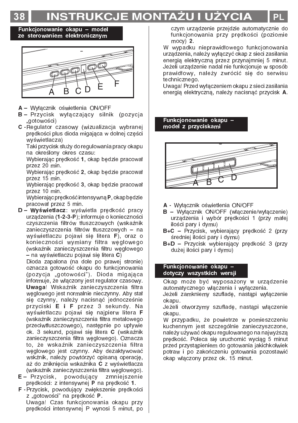 38 instrukcje monta¯u i u¯ycia, A b c d | Smeg KSET650X User Manual | Page 38 / 44