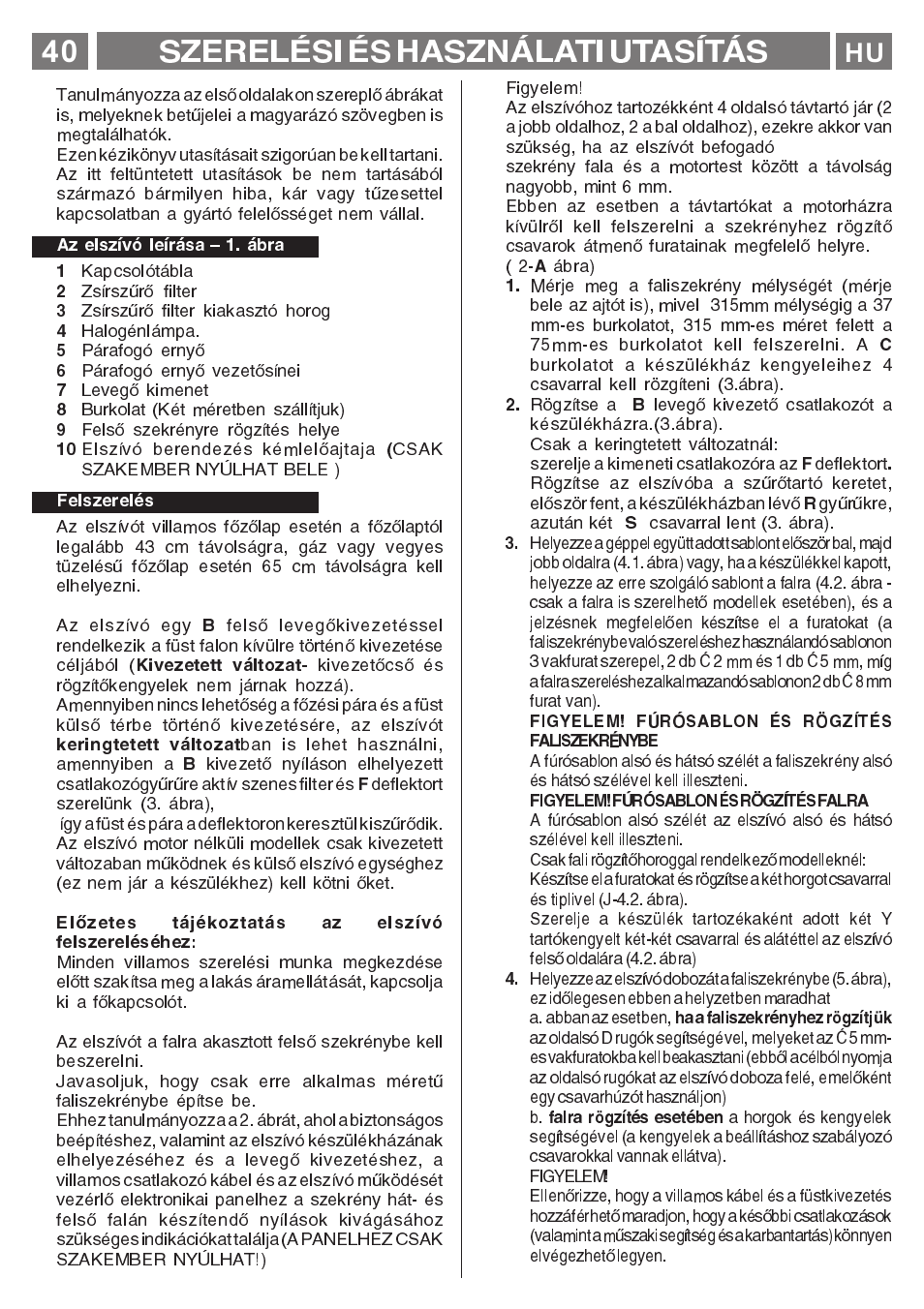 40 szerelési és használati utasítás | Smeg KSET650X User Manual | Page 40 / 44