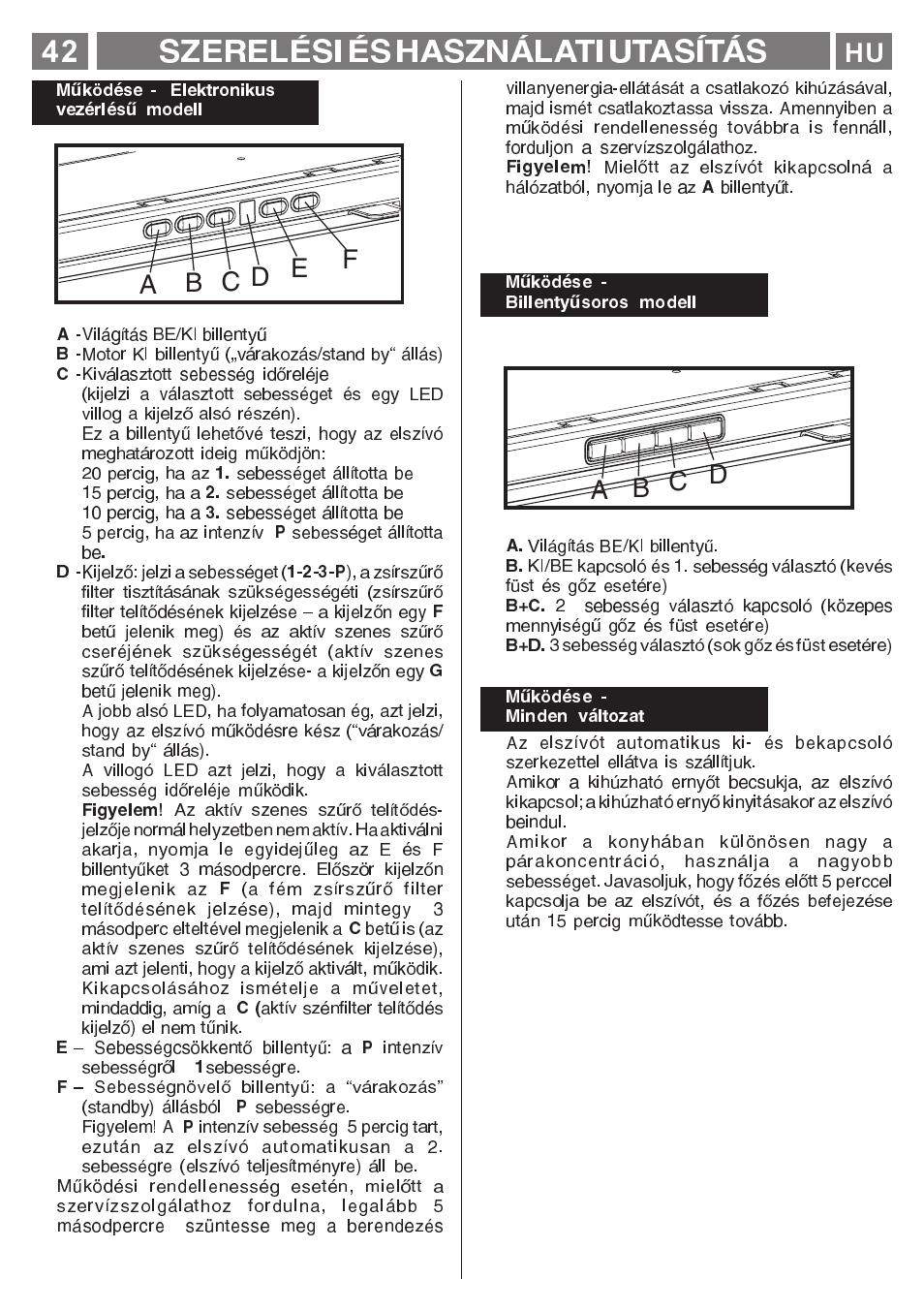 42 szerelési és használati utasítás, A b c d | Smeg KSET650X User Manual | Page 42 / 44