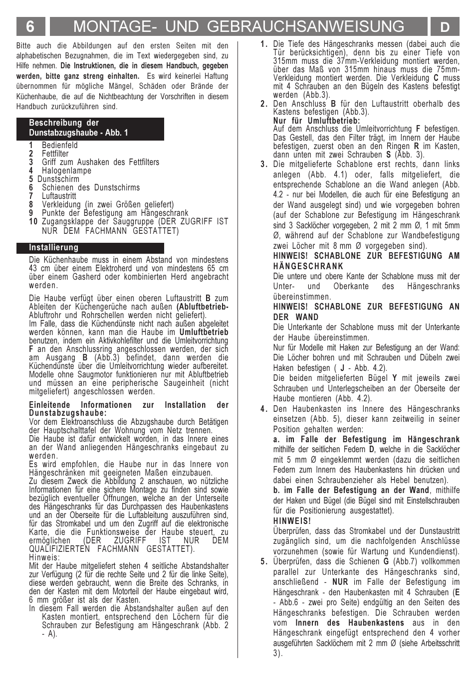 6montage- und gebrauchsanweisung | Smeg KSET650X User Manual | Page 6 / 44