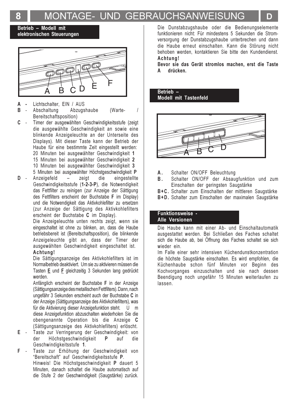 Montage- und gebrauchsanweisung | Smeg KSET650X User Manual | Page 8 / 44